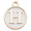 Round white enamel charm with gold letter H pendant for DIY necklaces and bracelets - Letter H / 1 Piece (12x14mm) / White