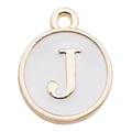 Letter J pendant with white enamel inlay and gold metallic circular border for DIY jewelry - Letter J / 1 Piece (12x14mm) / White