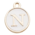 Golden alloy pendant with white enamel featuring letter N for DIY jewelry - Letter N / 1 Piece (12x14mm) / White