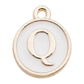 Golden round pendant with white enamel finish and capital letter Q for DIY jewelry - Letter Q / 1 Piece (12x14mm) / White