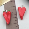 Red resin chili pepper pendant charms with silver loops and scale reference - Red Chili (23883)