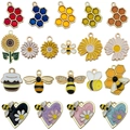Mix of 20 colorful bee and honey flower alloy enamel charms for DIY jewelry making - Mixed 20 Pcs Bee Honeycomb Series (SN1395)