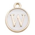 Golden round pendant with white enamel featuring serif letter W for DIY jewelry - Letter W / 1 Piece (12x14mm) / White