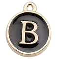 Golden round black enamel letter B pendant charm for DIY necklaces and bracelets - Letter B / 1 Piece (12x14mm) / Black
