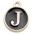 Golden round enamel letter J pendant charm for DIY necklaces and bracelet jewelry - Letter J Pendant (12241) / 1 Piece (12x14mm) / Black
