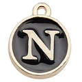 Golden letter N charm with black enamel inlay for DIY necklaces and bracelets - Letter N Pendant (12241) / 1 Piece (12x14mm) / Black