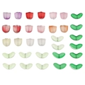 Cuentas de tulipán coloridas en vidrio degradado para creación de joyas DIY variadas - Serie de Hojas Multicolor (BE02) / 32 Piezas/Paquete