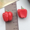 Red pepper resin charm with green stem and metal ring for DIY jewelry making - Red Bell Pepper (23889)