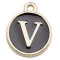 Golden letter V pendant with black enamel finish for DIY jewelry necklaces - Letter V Pendant (12241) / 1 Piece (12x14mm) / Black