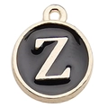Gold plated letter Z pendant with black enamel finish for DIY jewelry making - Letter Z Pendant (12241) / 1 Piece (12x14mm) / Black