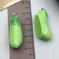 Green resin cucumber pendant with slice detail and silver metal ring for DIY jewelry - Green Cucumber (23899)