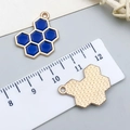 Deep blue enamel honeycomb pendant with gold finish for DIY jewelry and bracelets - Single-Sided Blue Enamel Honeycomb (23871)