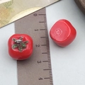 Bright red resin persimmon vegetable pendant with green leaves and silver metal ring - Red Tomato (23886)