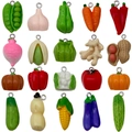 Collection of 20 colorful resin vegetable pendants including corn and eggplant charms - Mixed 20 Vegetable Series