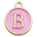 Pink enamel letter B pendant with gold metal frame for DIY jewelry making - Letter B Pendant (12243) / 1 Piece (12x14mm) / Pink