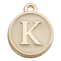 Round gold metal charm with letter K and cream enamel inlay for DIY jewelry making - Letter K Pendant (12240) / 1 Piece (12x14mm) / Champagne