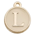 Creamy white enamel round alphabet L pendant in light gold finish for DIY jewelry - Letter L Pendant (12240) / 1 Piece (12x14mm) / Champagne