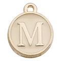 Golden round pendant with cream enamel inlay and metal capital letter M for DIY jewelry - Letter M Pendant (12240) / 1 Piece (12x14mm) / Champagne