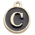 Golden round pendant with black enamel finish featuring uppercase letter C for DIY jewelry - Letter C Pendant (12241) / 1 Piece (12x14mm) / Black
