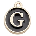 Letter G initial pendant charm in gold finish with black enamel for DIY jewelry making - Letter G Pendant (12241) / 1 Piece (12x14mm) / Black
