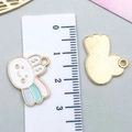 White enamel cloud rainbow pendant charms for DIY jewelry making in golden finish - White Enamel Rabbit