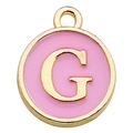 Round gold-plated charm with pink enamel and uppercase letter G for DIY jewelry - Letter G / 1 Piece (12x14mm) / Pink