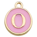 Pink and gold enamel alphabet O round charm pendant for DIY necklace and bracelet - Letter O / 1 Piece (12x14mm) / Pink
