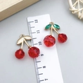 Rote Kirsch-Anhänger aus Kristall mit Goldblättern für DIY-Schmuck, 2,5 cm - Rote Emaille Kirsche Stil (23419)