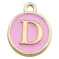 Pink enamel letter D charm with golden metal base for DIY jewelry making - Letter D / 1 Piece (12x14mm) / Pink