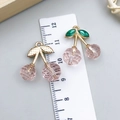 Rosa Kirsch-Anhänger aus Legierung mit grünen Blättern für DIY Schmuckherstellung - Rote Emaille Kirsche Stil (23427)