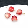 Cuentas de vidrio degradado rojo en forma de pétalo de tulipán para joyería DIY - Hoja de Cristal / 1 Pieza (8x9mm) / Rojo Dorado Transparente (23880)