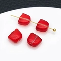 Cuentas de vidrio de tulipán rojo translúcido para joyería DIY en pines dorados - Hoja de Cristal / 1 Pieza (8x9mm) / Rojo Transparente (23881)
