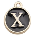 Golden round pendant with black enamel inlay featuring a serif capital letter X charm - Letter X / 1 Piece (12x14mm) / Black