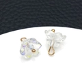 Pair of iridescent lily of the valley glass flower charms with gold metal hooks - White