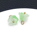 Pair of light green frosted lily of the valley pendants with golden flower core and rings - Green