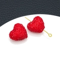Sparkling red frosted acrylic heart pendant bead with gold pin for DIY jewelry making - Red (23729)