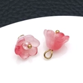 Pink gradient lily of the valley flower charm with gold hanging ring for DIY jewelry - Red