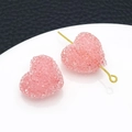 Pink frosted acrylic heart charm with crystal texture and golden pin for DIY jewelry - Pink (23733)