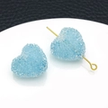 Light blue frosted acrylic heart pendant with crystal texture for DIY jewelry making - Blue (23734)