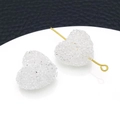 Frosted acrylic heart charm in white with crystal texture and gold metal T-pin - White (23735)