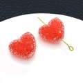 Frosted red heart acrylic pendant with gold pin for DIY jewelry making - Red (23737)