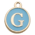 Sky blue enamel alphabet G round pendant charm in gold-plated metal for DIY jewelry - Letter G / 1 Piece (12x14mm) / Lake Blue