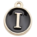 Letter I charm with black enamel and gold plating for DIY jewelry making - Letter I / 1 Piece (12x14mm) / Black