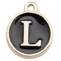Golden round pendant with black enamel finish featuring a silver letter L charm - Letter L / 1 Piece (12x14mm) / Black