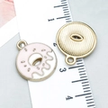 Pink enamel donut alloy charm pendants with 20mm diameter size reference - Pink Enamel Donut Style (24688)
