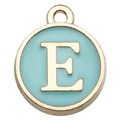 Round golden alphabet charm with light blue enamel and letter E for DIY jewelry - Letter E / 1 Piece (12x14mm) / Green