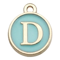 Golden light blue enamel round letter D charm pendant for DIY necklace and bracelet - Letter D / 1 Piece (12x14mm) / Green
