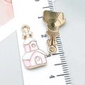 Pink and white enamel church charm with golden metal back for DIY jewelry making - Pink Enamel Christmas Castle Style (24818)