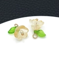 Handmade frosted lily of the valley flower pendants with green leaves in light yellow - Gold