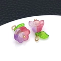 Pink and purple gradient lily of the valley flower charms with golden metal ring hooks - Purple